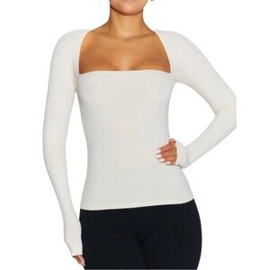 Naked Wardrobe Off-White Ribbed Long-Sleeve Top
